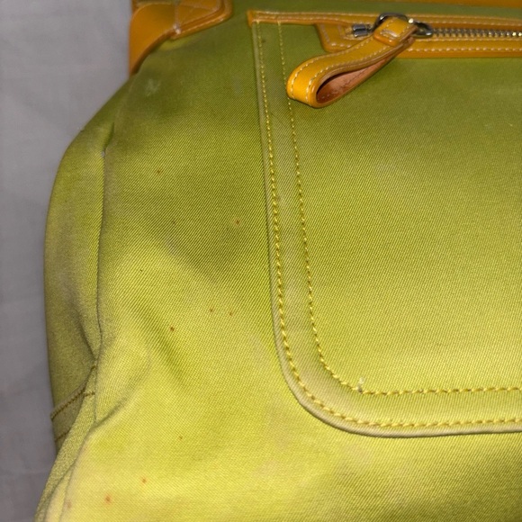 Coach Green Canvas & Yellow Leather Trim Carryall Hampton Tote - Picture 10 of 16